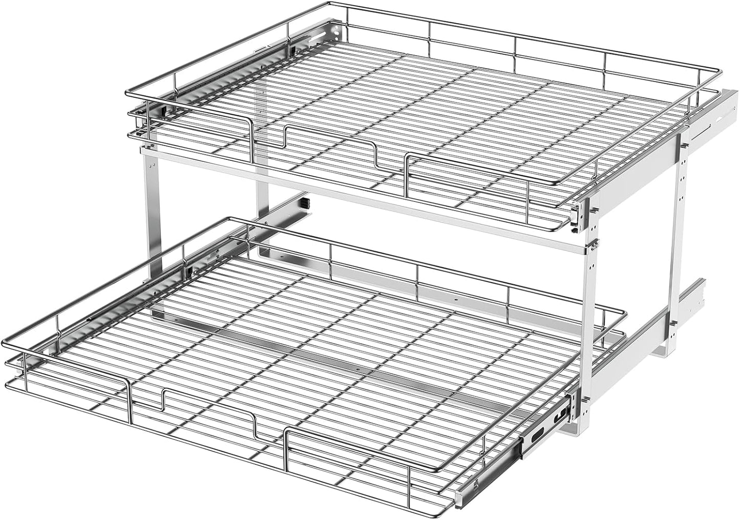 LOVMOR 2 Tier Individual Pull Out Cabinet Organizer 11"W x 21"D, Slide Out Kitchen Cabinet Storage Sliding Shelves