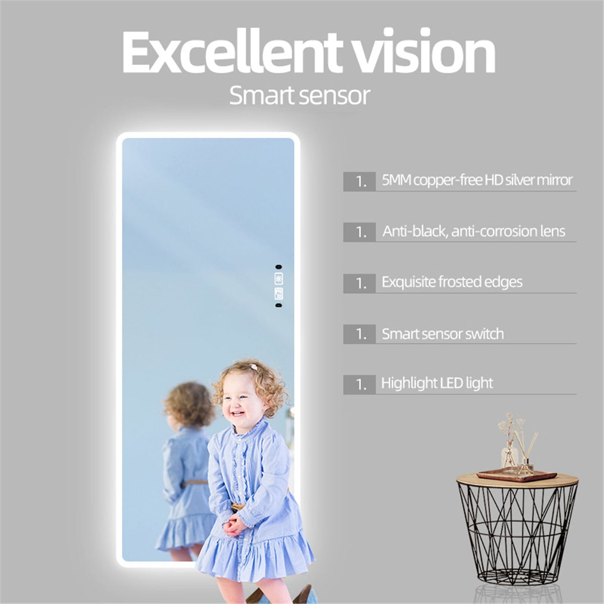 Full Length Backlit Mirror Lighted Vanity Body Induction Mirror