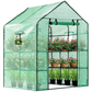 Walk-In Garden Greenhouse (56" W x 56" D x 76" H) with 2 Tiers, 8 Shelves, Observation Window, and Anchoring Set - Green
