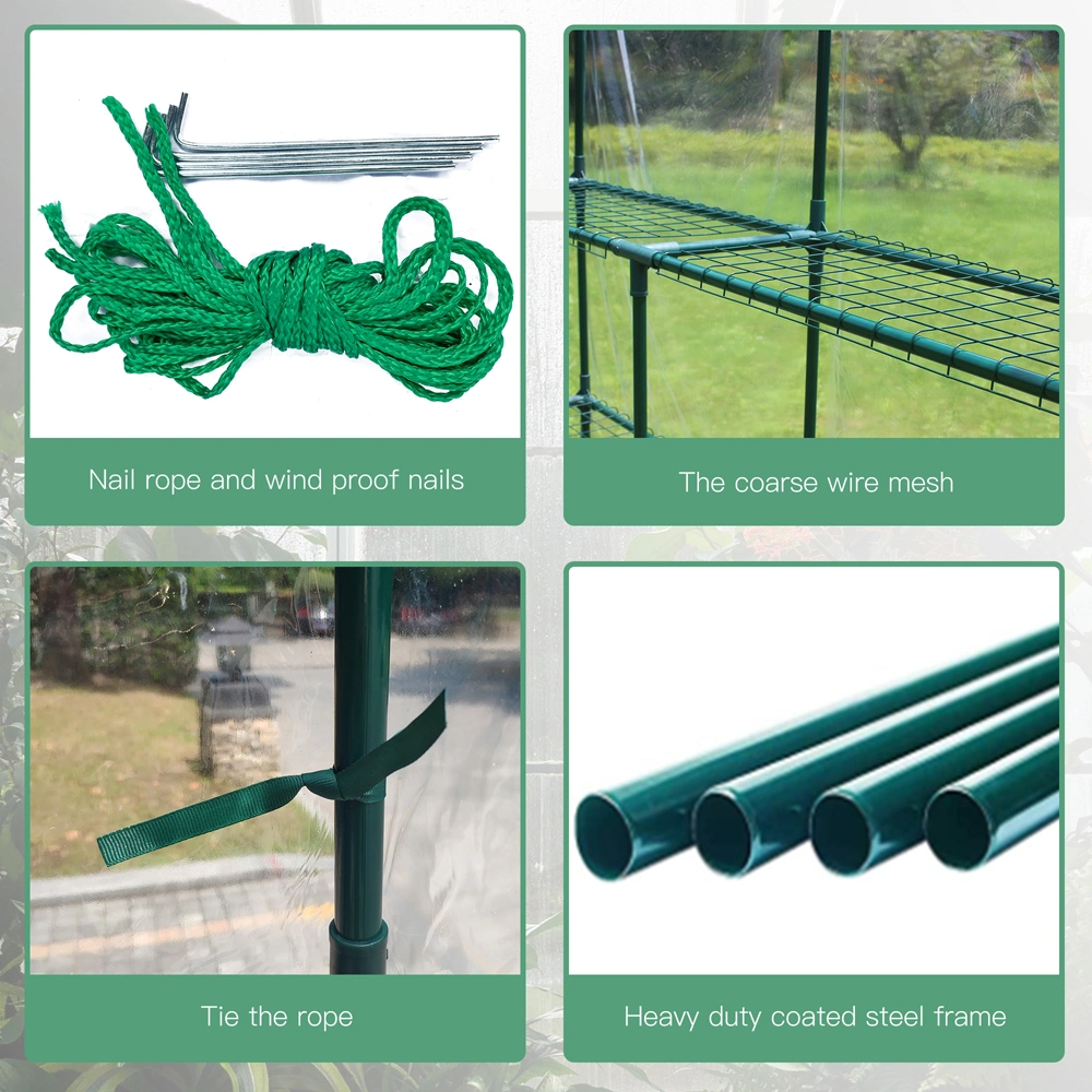 Walk-In Garden Greenhouse (56" W x 56" D x 76" H) with 2 Tiers, 8 Shelves, Observation Window, and Anchoring Set - Green
