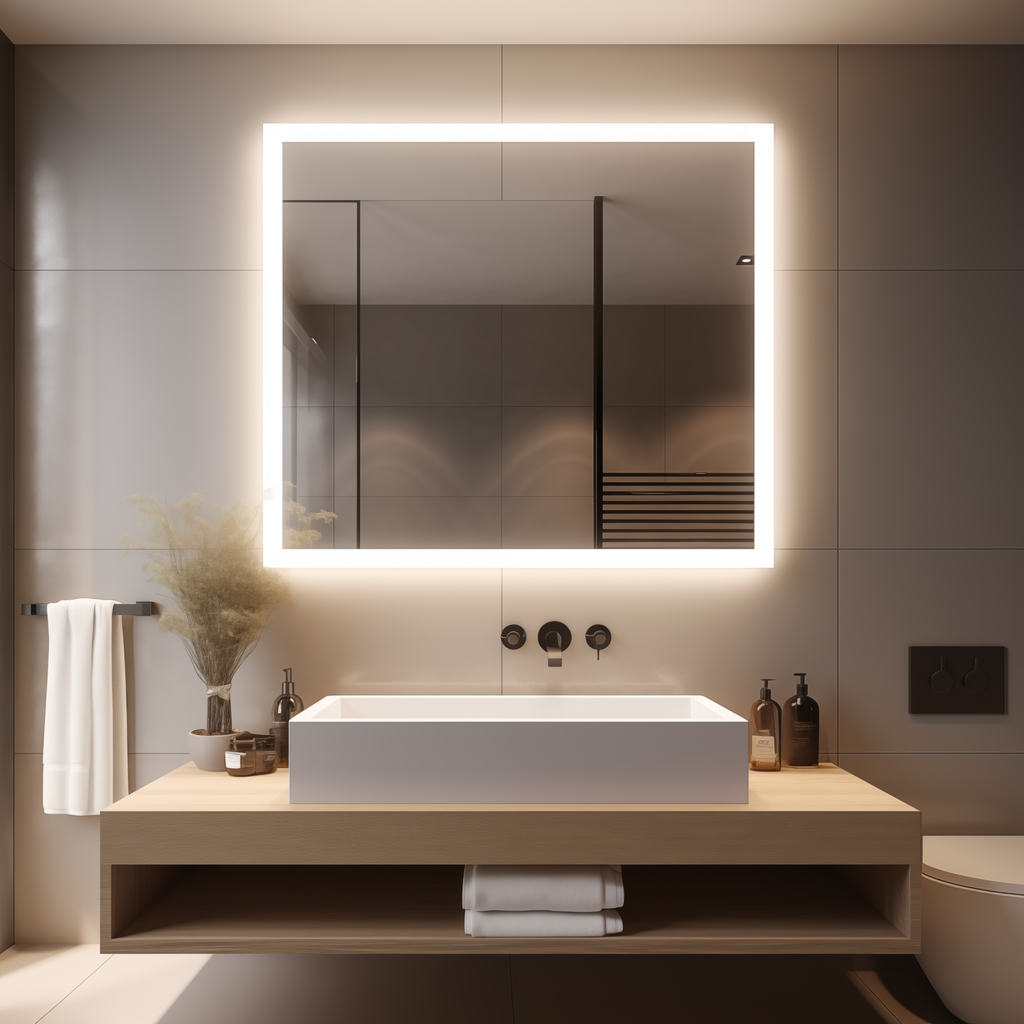 Frameless Rectangular Led Bathrooms Mirrors with Dimmable Lights