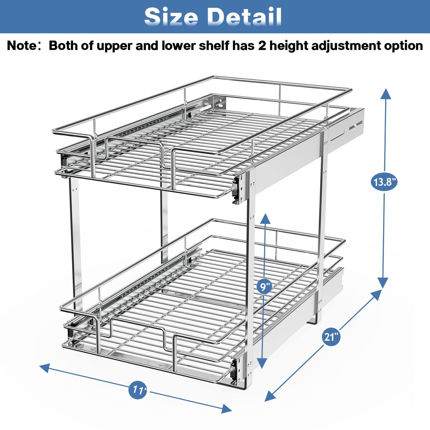 2 Tier Individual Pull Out Drawers For Kitchen Cabinets