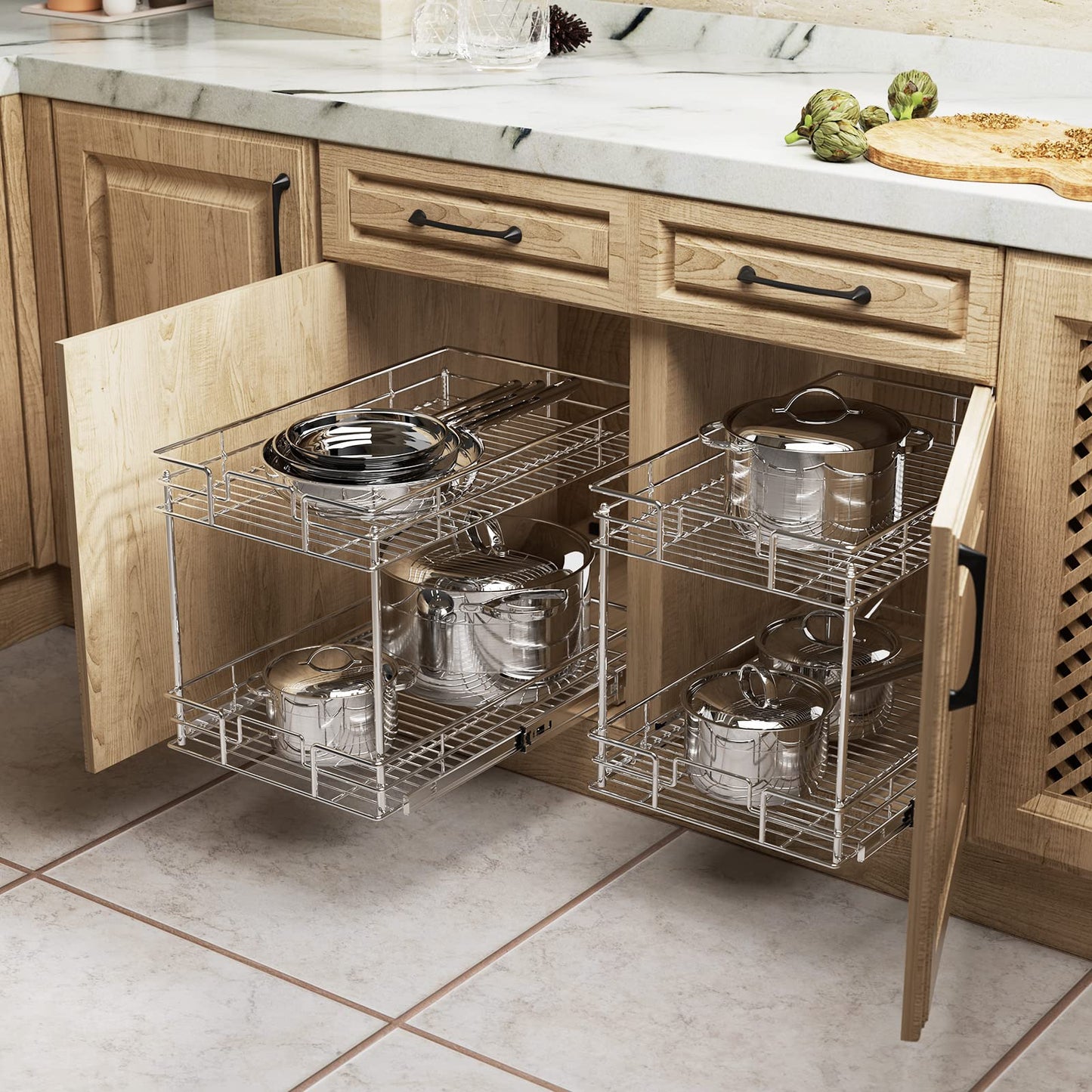 2-Tier Pull Out Drawers For Kitchen Cabinets