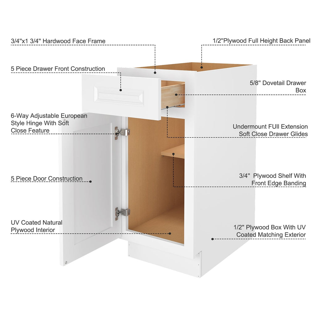 24"D Birch Solid Wood X 12"W X 34-1/2"H Base Kitchen Cabinet B12