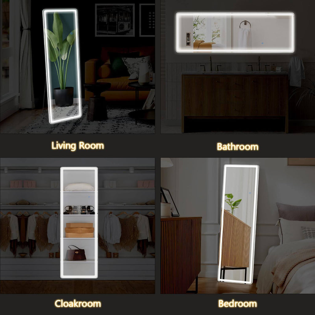 3 Color Lighted Floor Standing Mirror with LED Lights