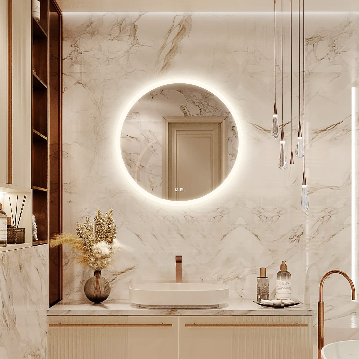 Round LED Bathroom Vanity Mirror With Dimmable Lights