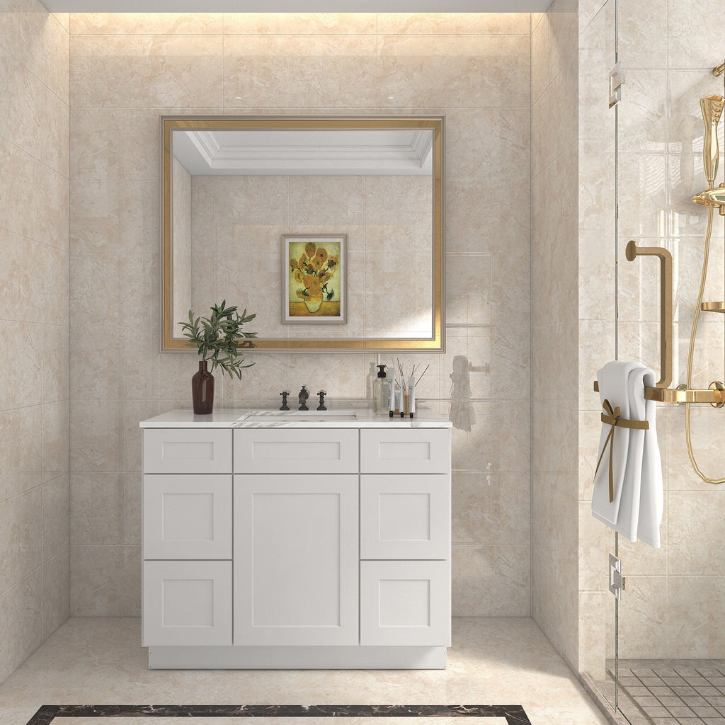 21"D Birch Solid Wood X 42"W X 34-1/2"H Bath Vanity Double Drawer Cabinet without Top VDDB42