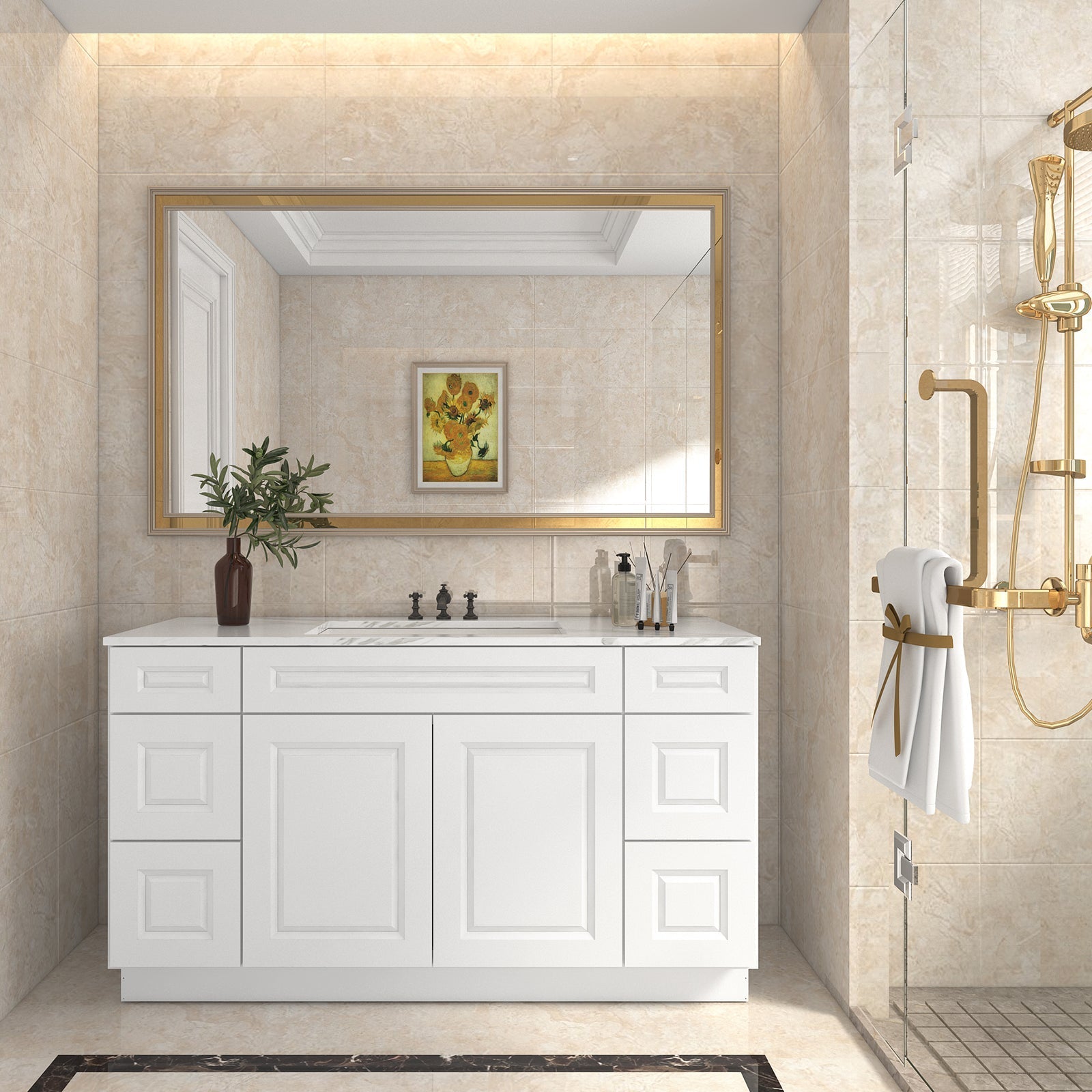 21"D Birch Solid Wood X48"W X 21"D X 34-1/2"H Bath Vanity Sink Drawer Cabinet without Top VDDB48
