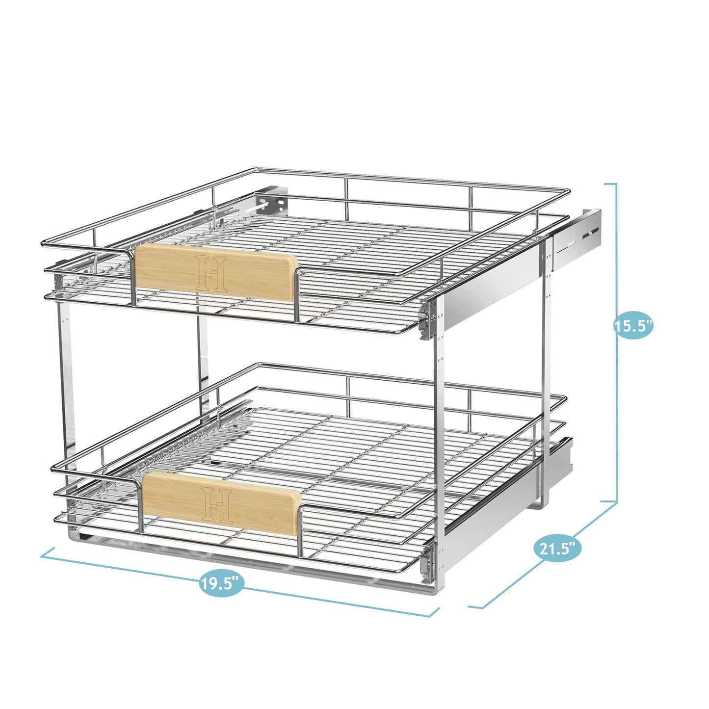 2 Tier Pull Out Drawers For Kitchen Cabinets with Wooden Handle