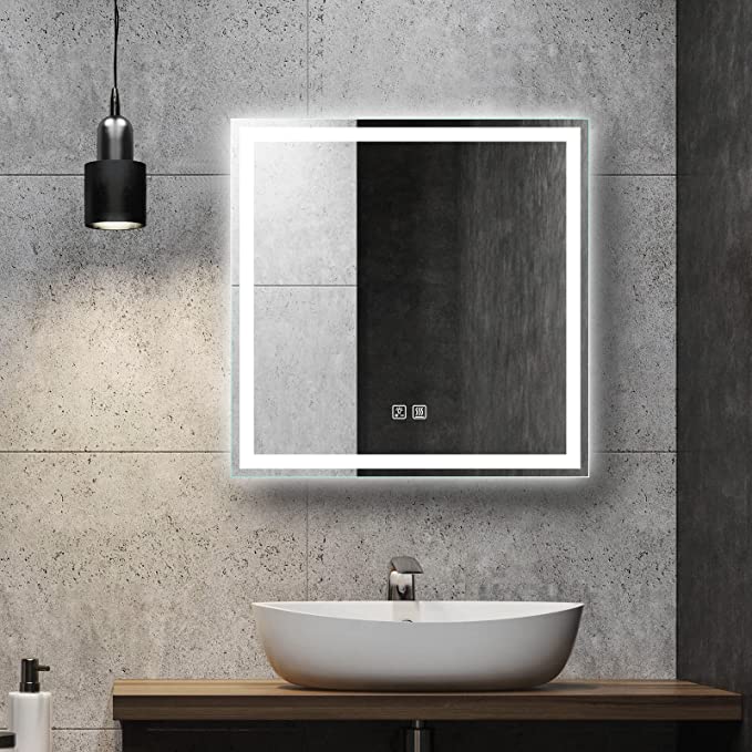 Frameless Frosted Square Led Bathroom Mirrors with Dimmable Lights