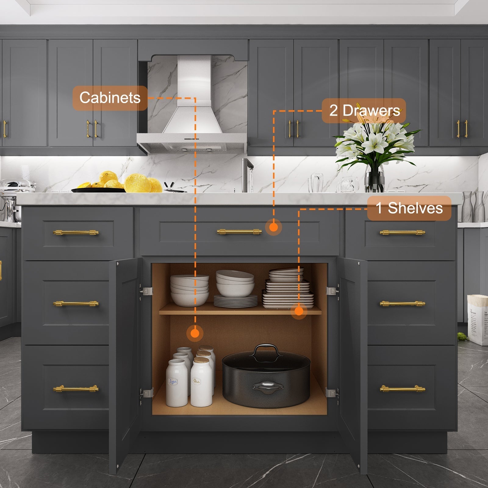 24"D Birch Solid Wood X 24"W X 34-1/2"H Base Kitchen Cabinet B24