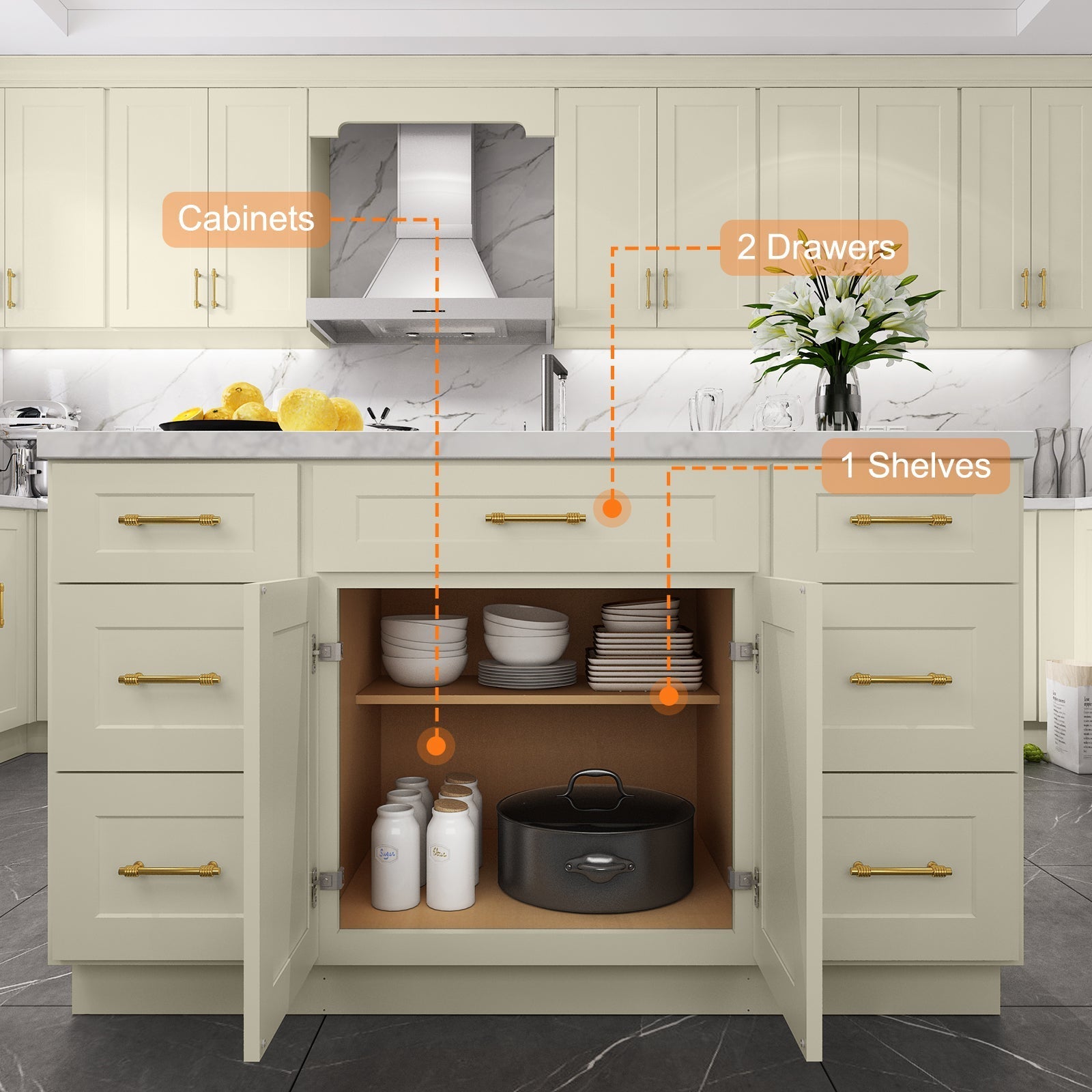 24"D Birch Solid Wood X 24"W X 34-1/2"H Base Kitchen Cabinet B24