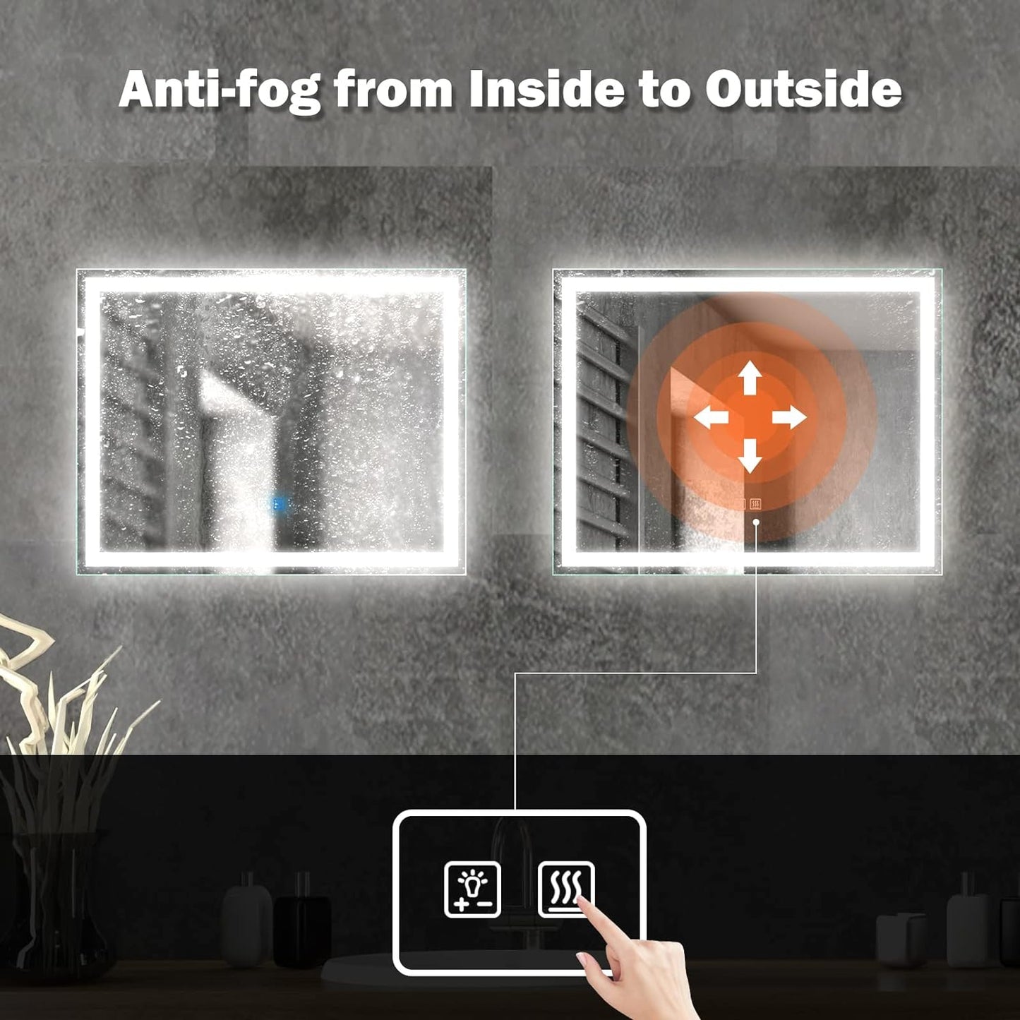 Frameless Frosted Square Led Bathroom Mirrors with Dimmable Lights