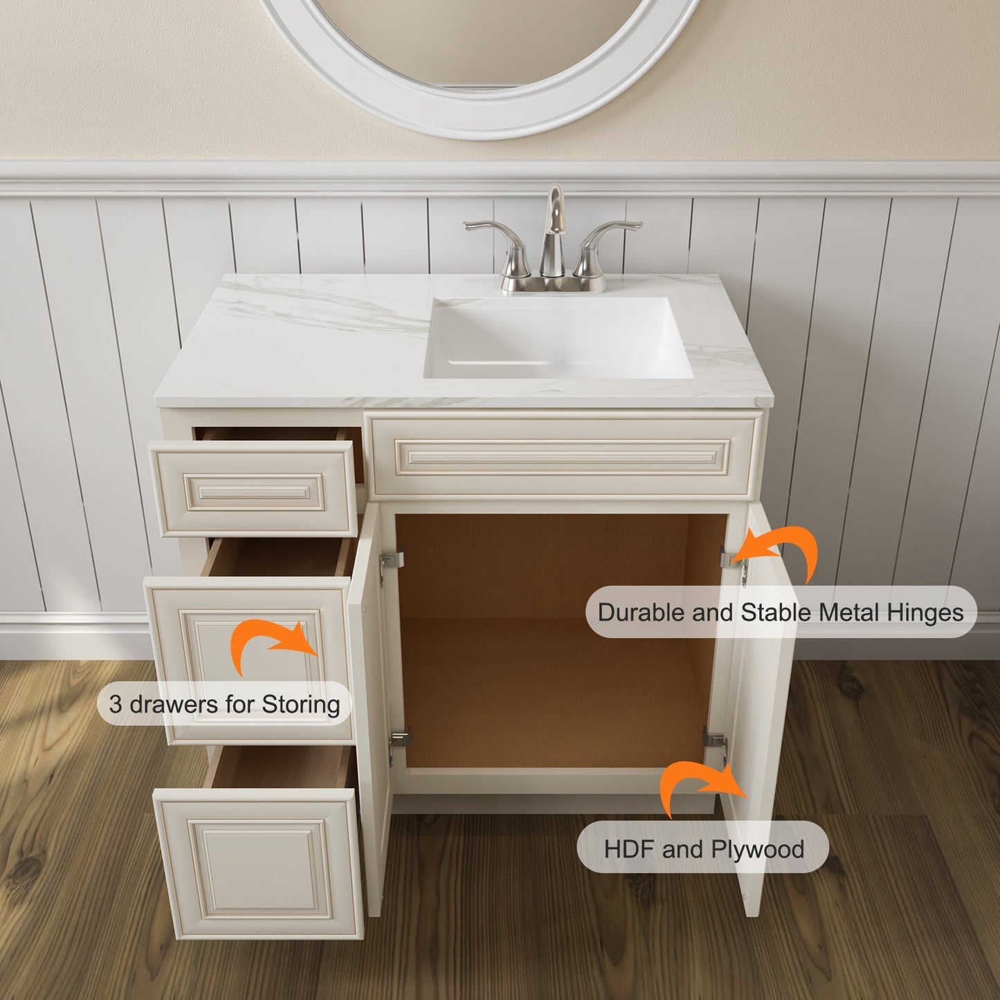 Bath Birch Solid Wood Vanity Cabinet without Top V3621DL
