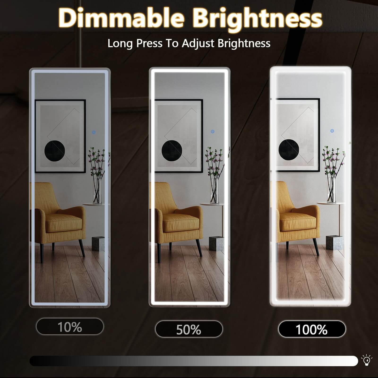 3 Color Lighted Floor Standing Mirror with LED Lights