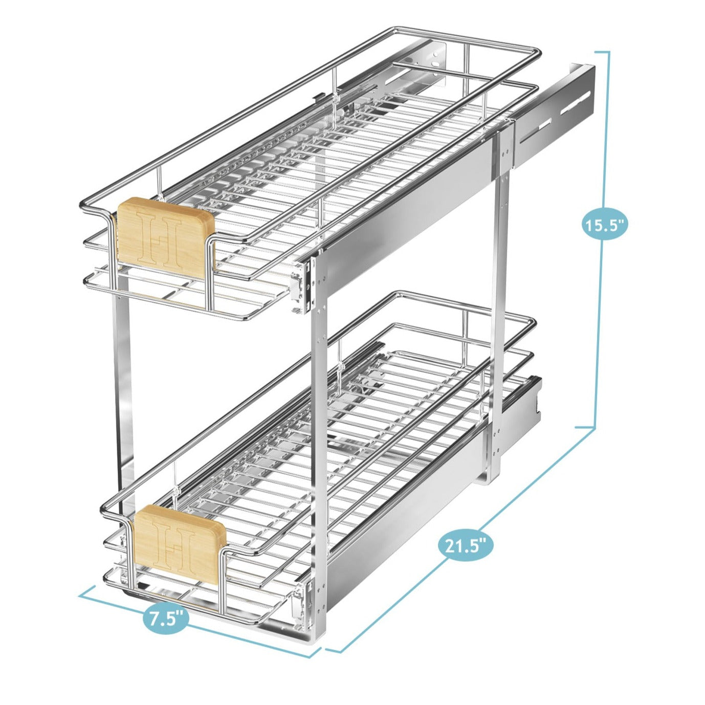 2 Tier Pull Out Drawers For Kitchen Cabinets with Wooden Handle