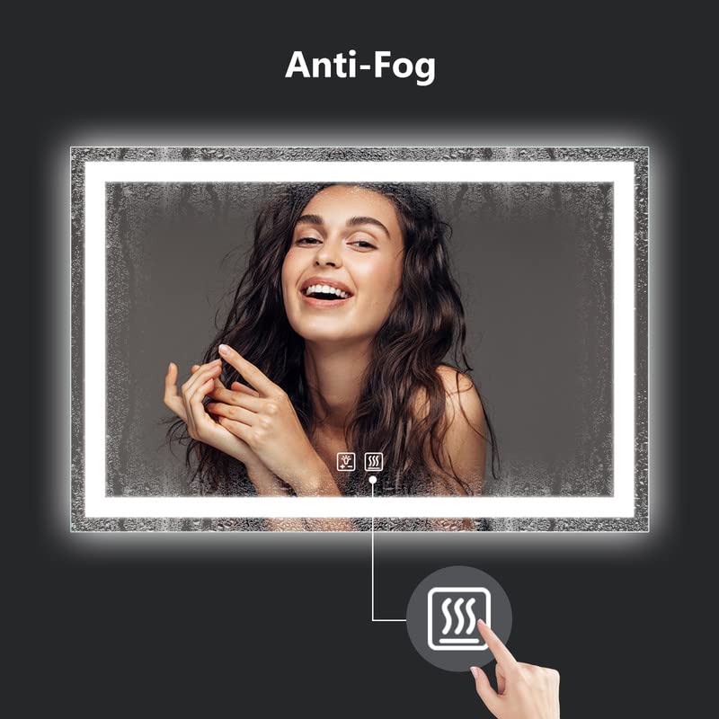 Frameless Frosted Square Led Bathroom Mirrors with Dimmable Lights