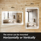 Frameless Frosted Square Led Bathroom Mirrors with Dimmable Lights
