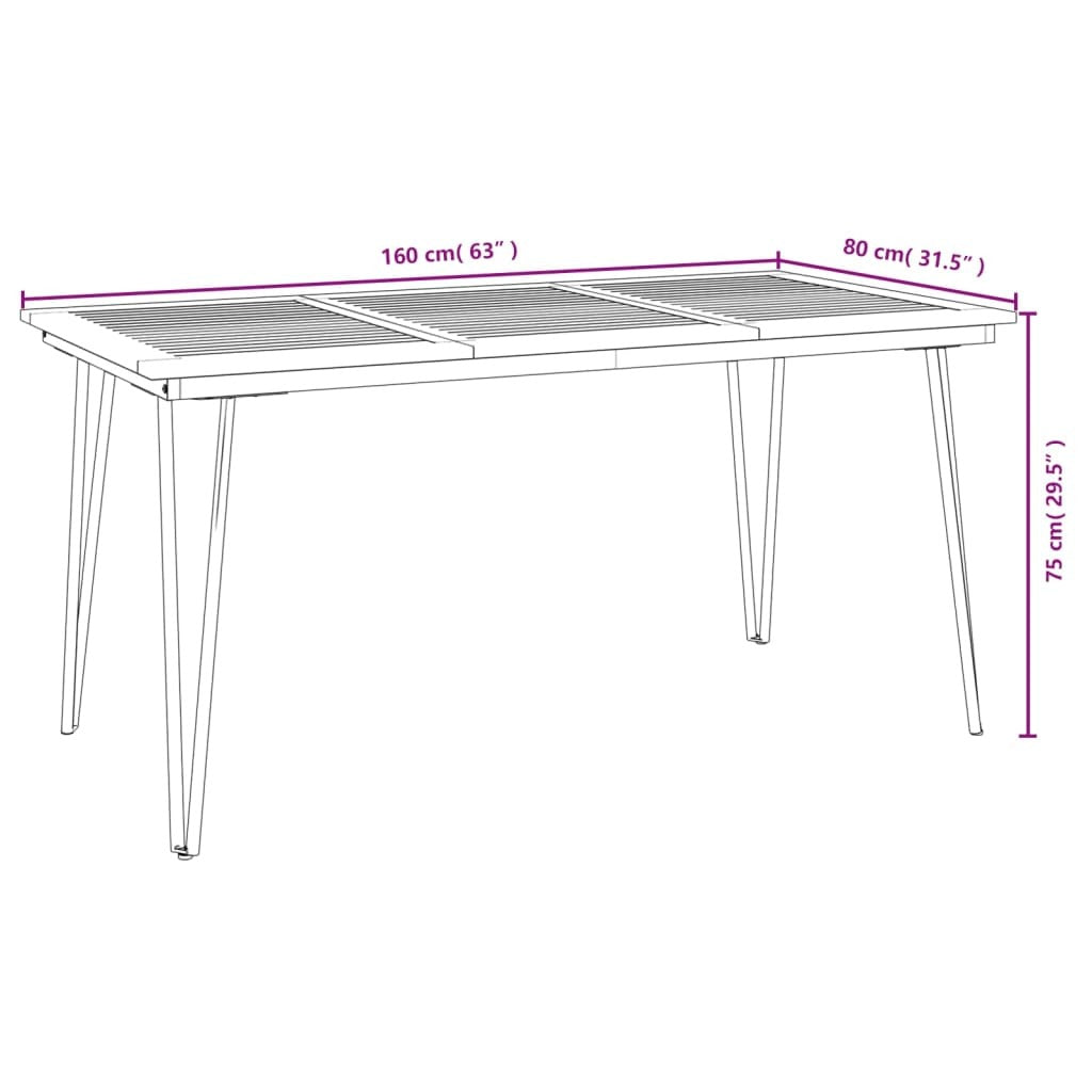 Patio Table with Hairpin Legs 55.1"x31.5"x29.5" Solid Wood Acacia