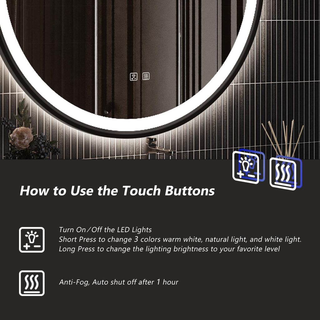 4 in 1 Black Framed Round Bathroom Mirror