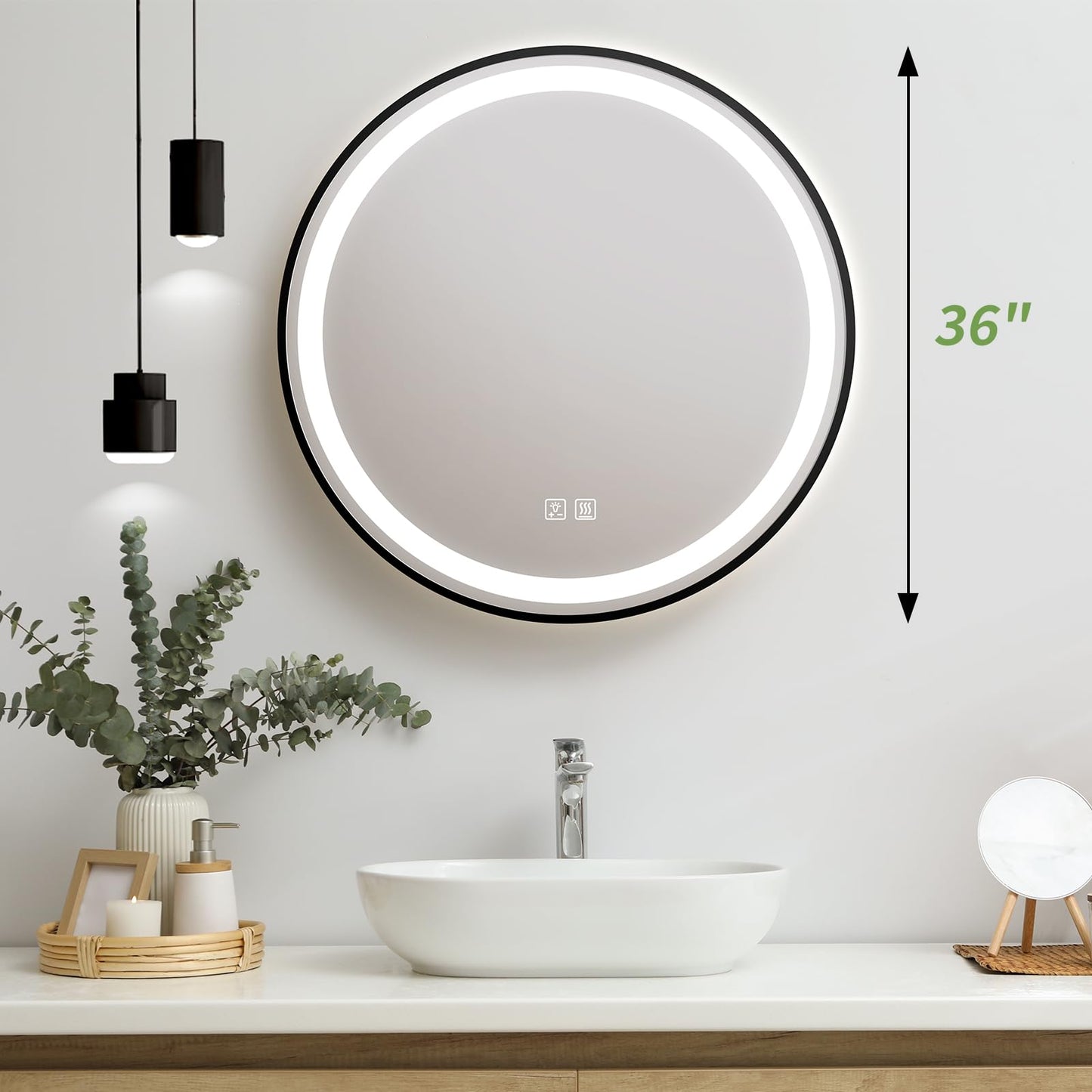 4 in 1 Black Framed Round Bathroom Mirror