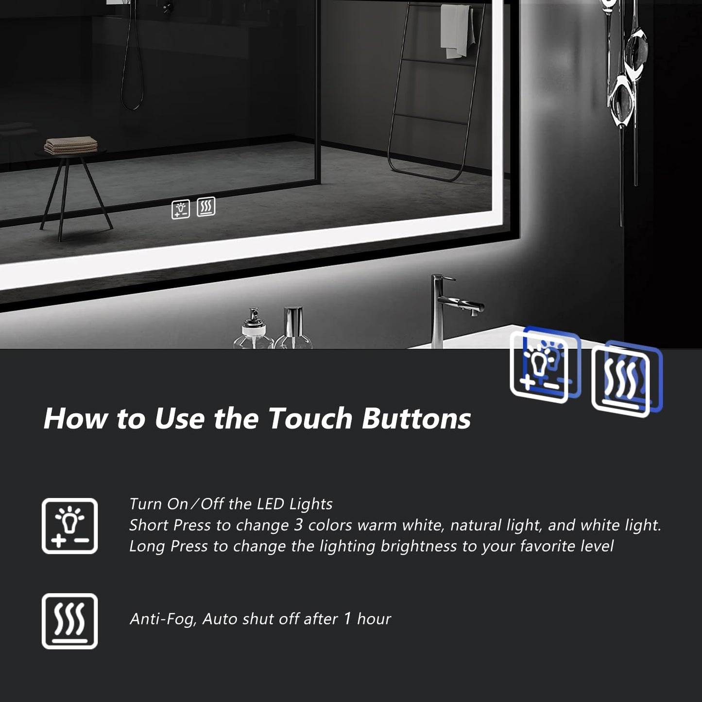 Black Aluminum Framed LED Bathroom Mirror