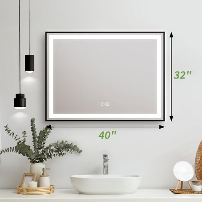 Black Aluminum Framed LED Bathroom Mirror