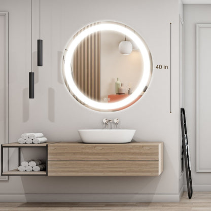 Round Led Backlit Bathroom Vanity Mirror With Dimmable Lights