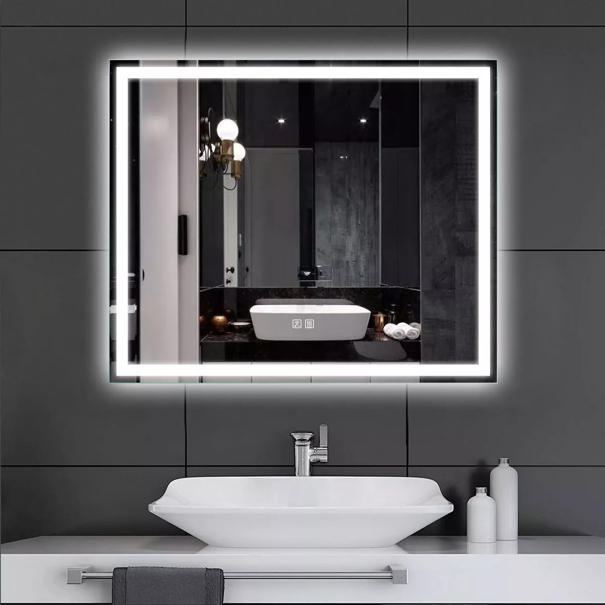 Frameless Frosted Square Led Bathroom Mirrors with Dimmable Lights