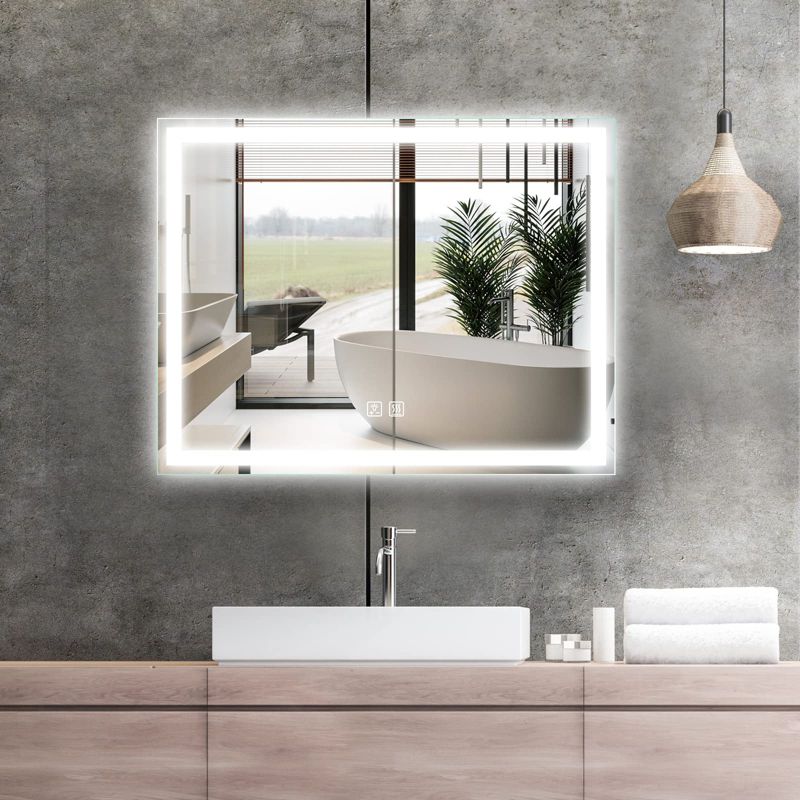 Frameless Frosted Square Led Bathroom Mirrors with Dimmable Lights
