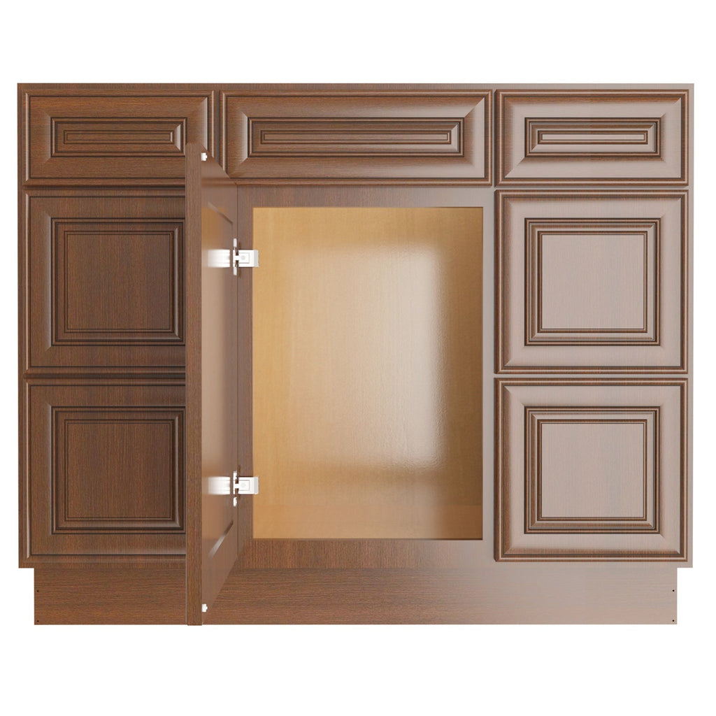 21"D Birch Solid Wood X 42"W X 34-1/2"H Bath Vanity Double Drawer Cabinet without Top VDDB42