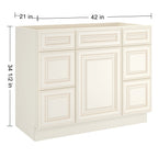 21"D Birch Solid Wood X 42"W X 34-1/2"H Bath Vanity Double Drawer Cabinet without Top VDDB42