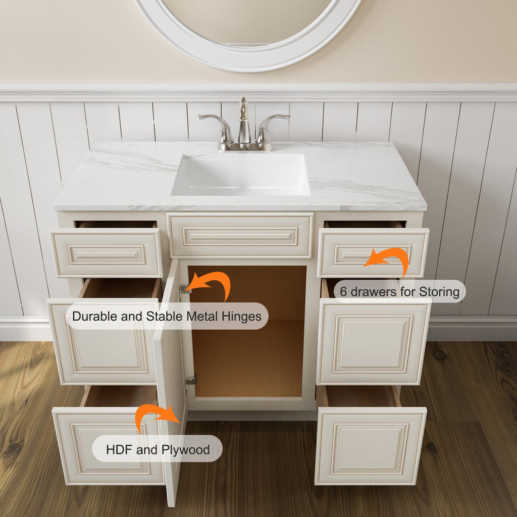 21"D Birch Solid Wood X 42"W X 34-1/2"H Bath Vanity Double Drawer Cabinet without Top VDDB42