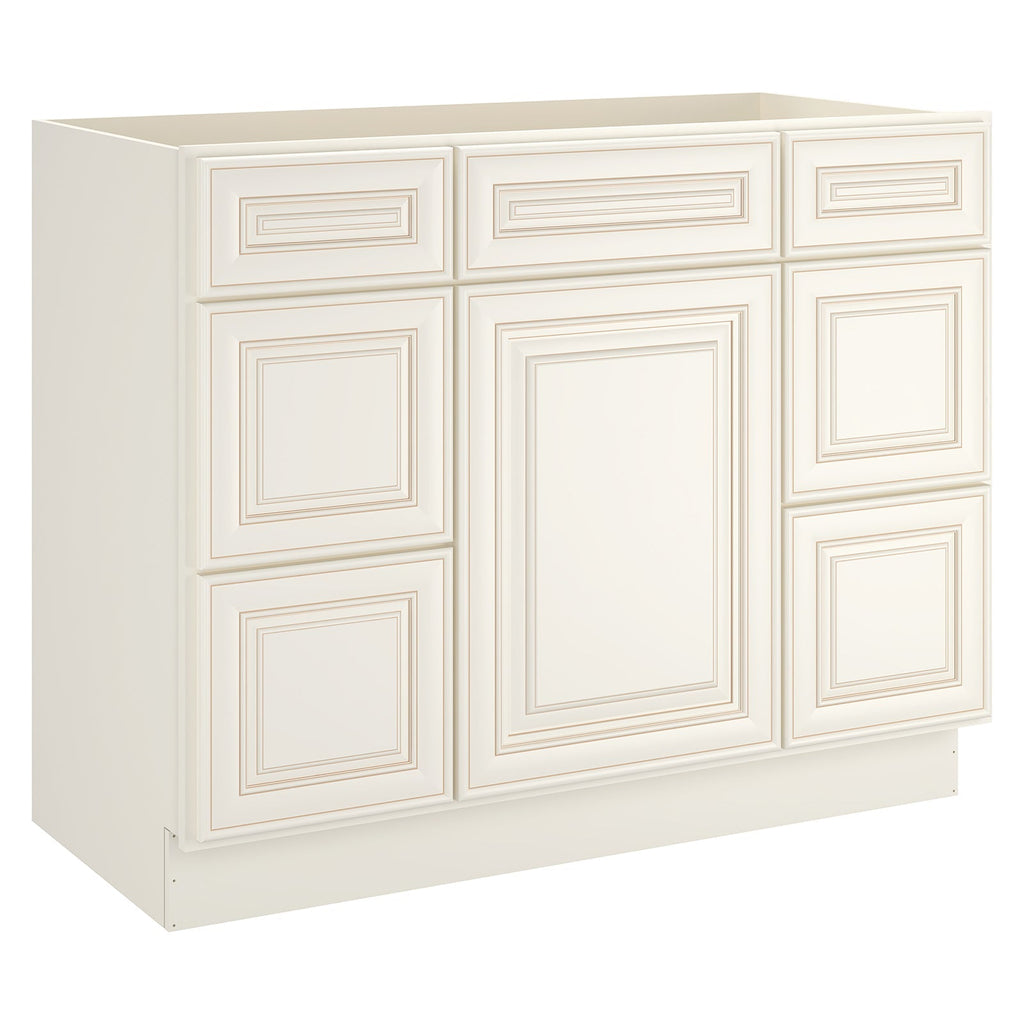 21"D Birch Solid Wood X 42"W X 34-1/2"H Bath Vanity Double Drawer Cabinet without Top VDDB42