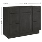 21"D Birch Solid Wood X 42"W X 34-1/2"H Bath Vanity Double Drawer Cabinet without Top VDDB42