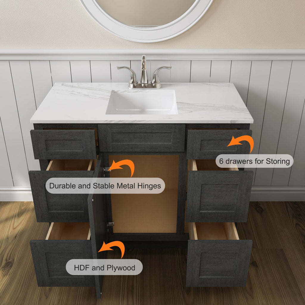 21"D Birch Solid Wood X 42"W X 34-1/2"H Bath Vanity Double Drawer Cabinet without Top VDDB42