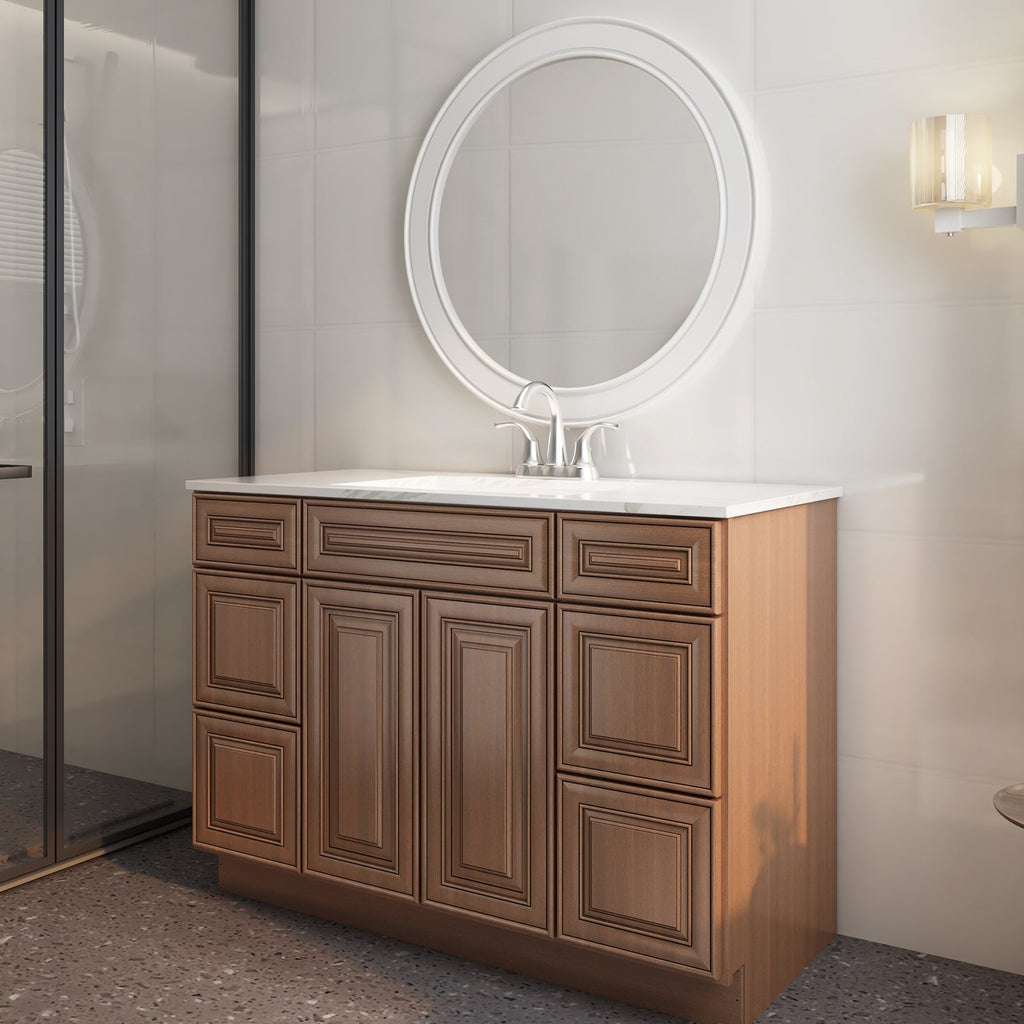 21"D Birch Solid Wood X 42"W X 34-1/2"H Bath Vanity Double Drawer Cabinet without Top VDDB42