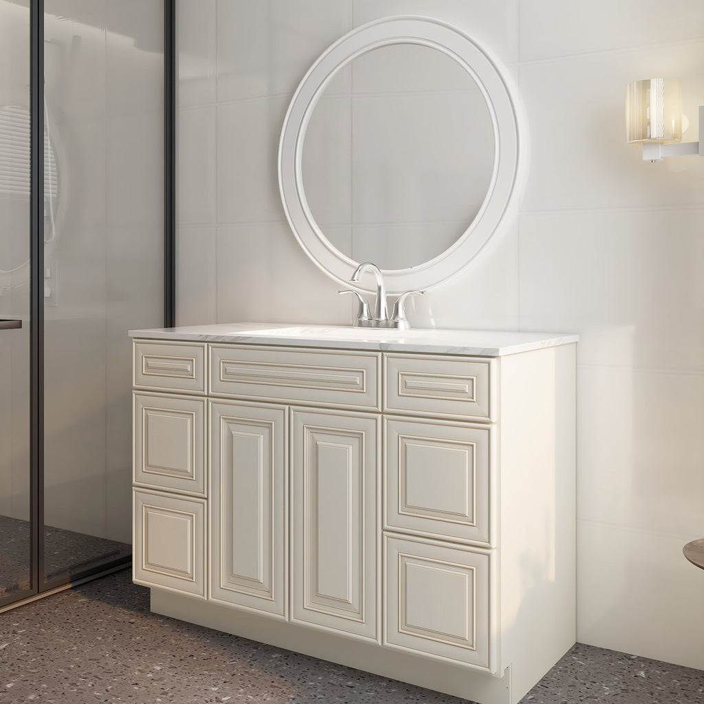 21"D Birch Solid Wood X 42"W X 34-1/2"H Bath Vanity Double Drawer Cabinet without Top VDDB42