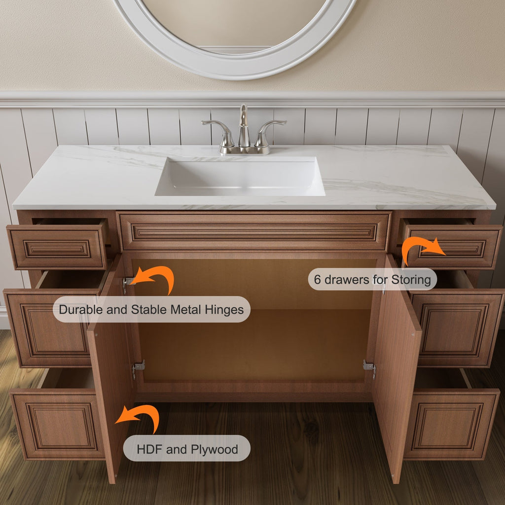 21"D Birch Solid Wood X 60"W X 34-1/2"H Bath Vanity Double Drawer Cabinet without Top VDDB60
