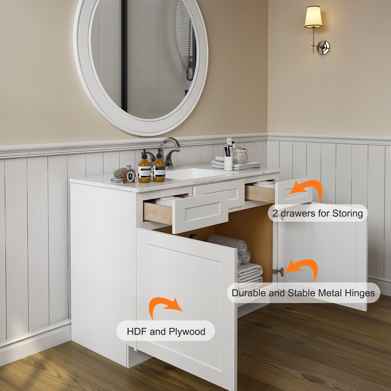 21"D Birch Solid Wood X 36"W X 34-1/2"H Vanity Sink Drawer Cabinet Wthout Top  VSD36