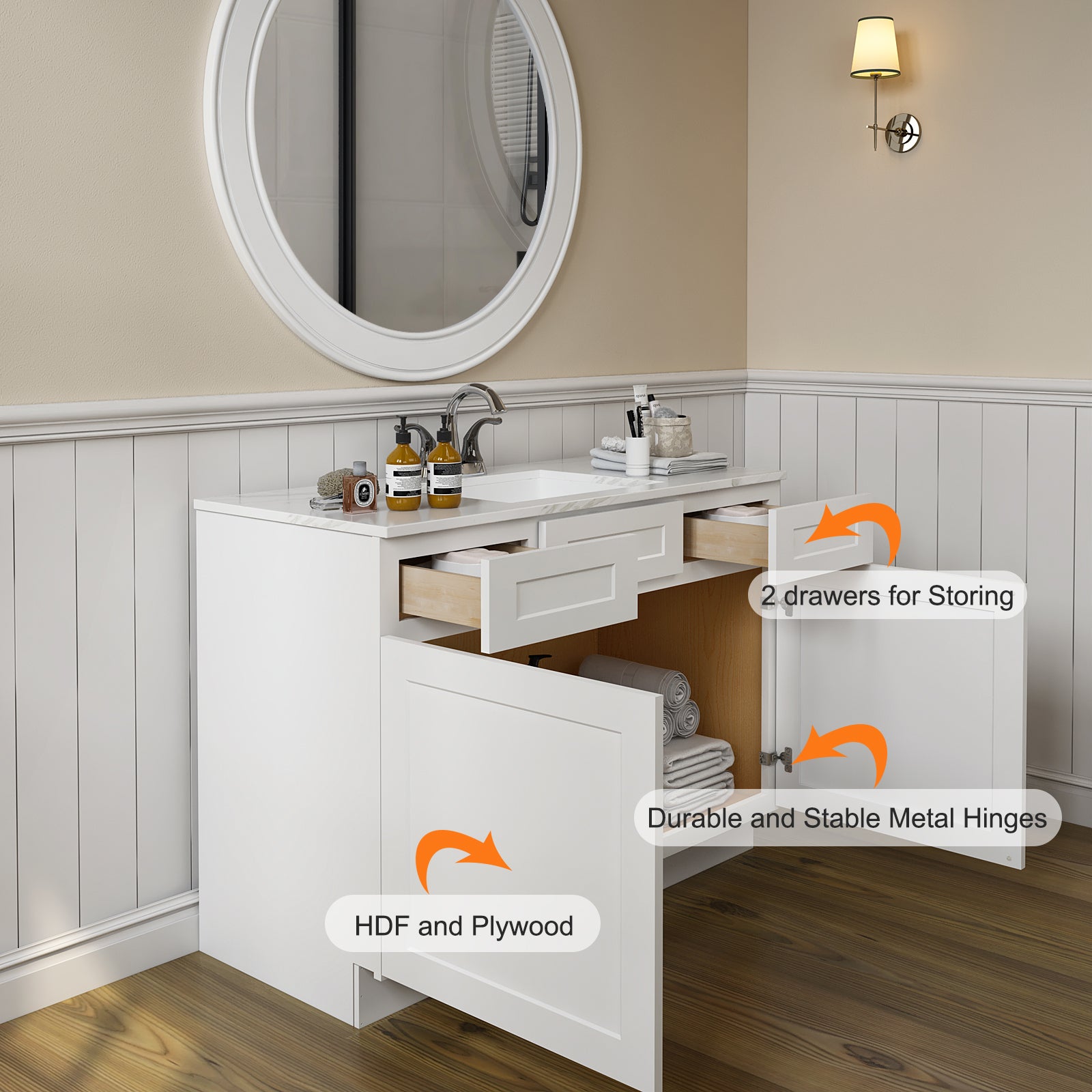 42"W Birch Solid Wood X 21"D X 34-1/2"H Vanity Sink Drawer Cabinet Wthout Top VSD42