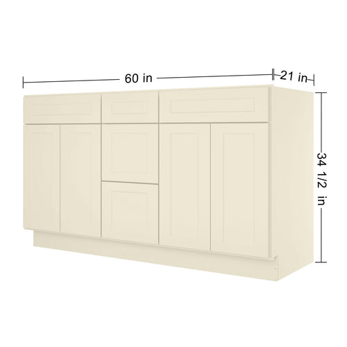 21"D Birch Solid Wood X 60"W X 34-1/2"H Vanity Sink Drawer Cabinet Wthout Top VSDB60