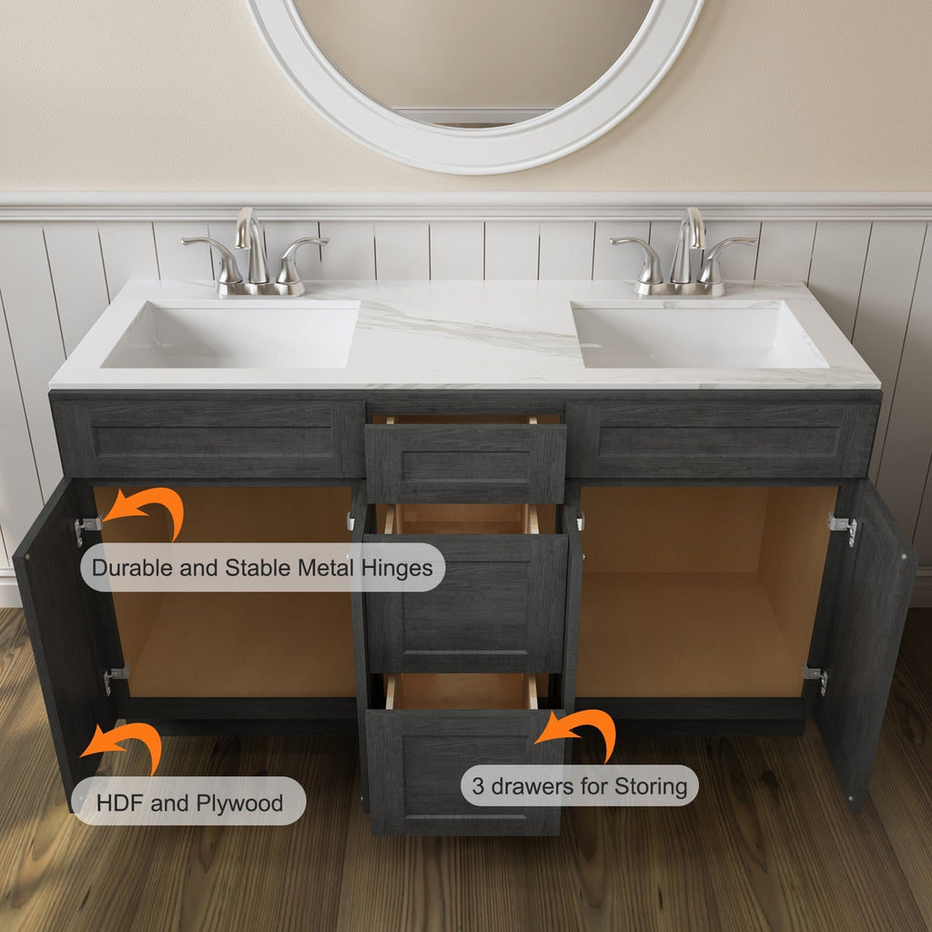 21"D Birch Solid Wood X 60"W X 34-1/2"H Vanity Sink Drawer Cabinet Wthout Top VSDB60