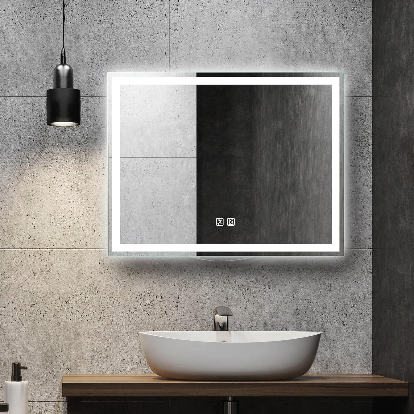 Frameless Frosted Square Led Bathroom Mirrors with Dimmable Lights