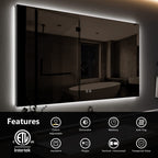 Frameless Square LED Backlit Bathroom Mirror with Dimmable Lights