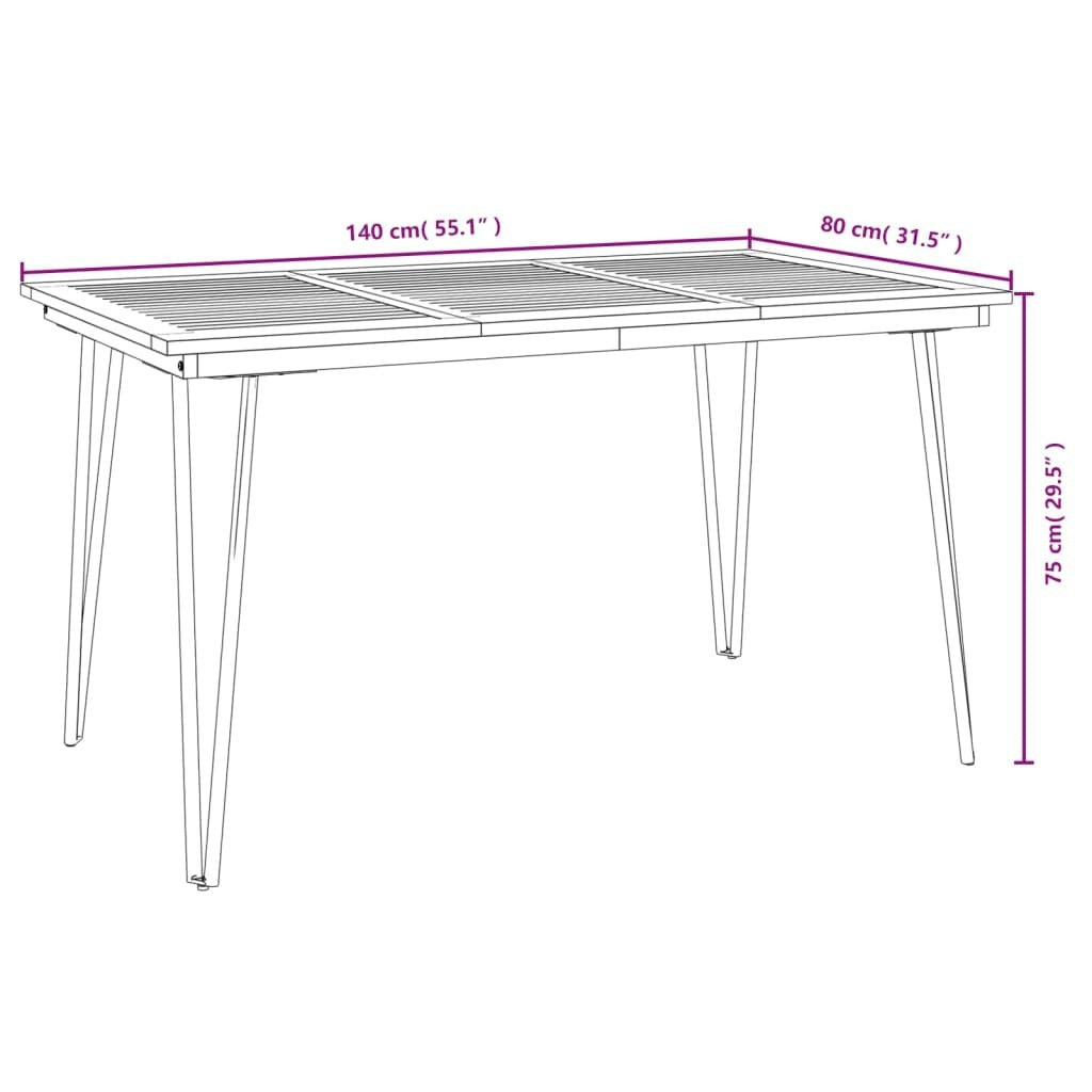 Patio Table with Hairpin Legs 55.1"x31.5"x29.5" Solid Wood Acacia