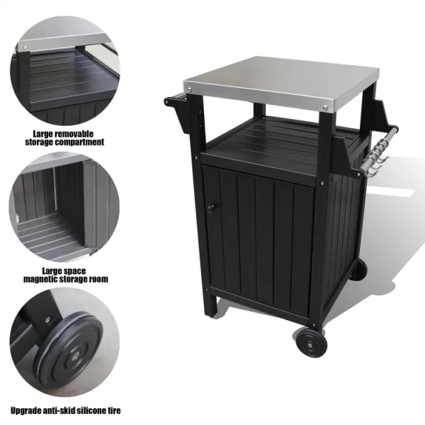 Outdoor Kitchen BBQ Side Table Trolley Prep Table Serving Cart