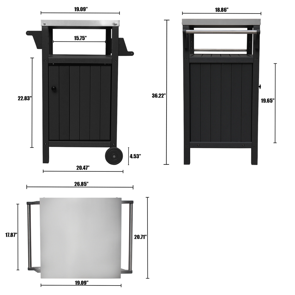 Outdoor Kitchen BBQ Side Table Trolley Prep Table Serving Cart