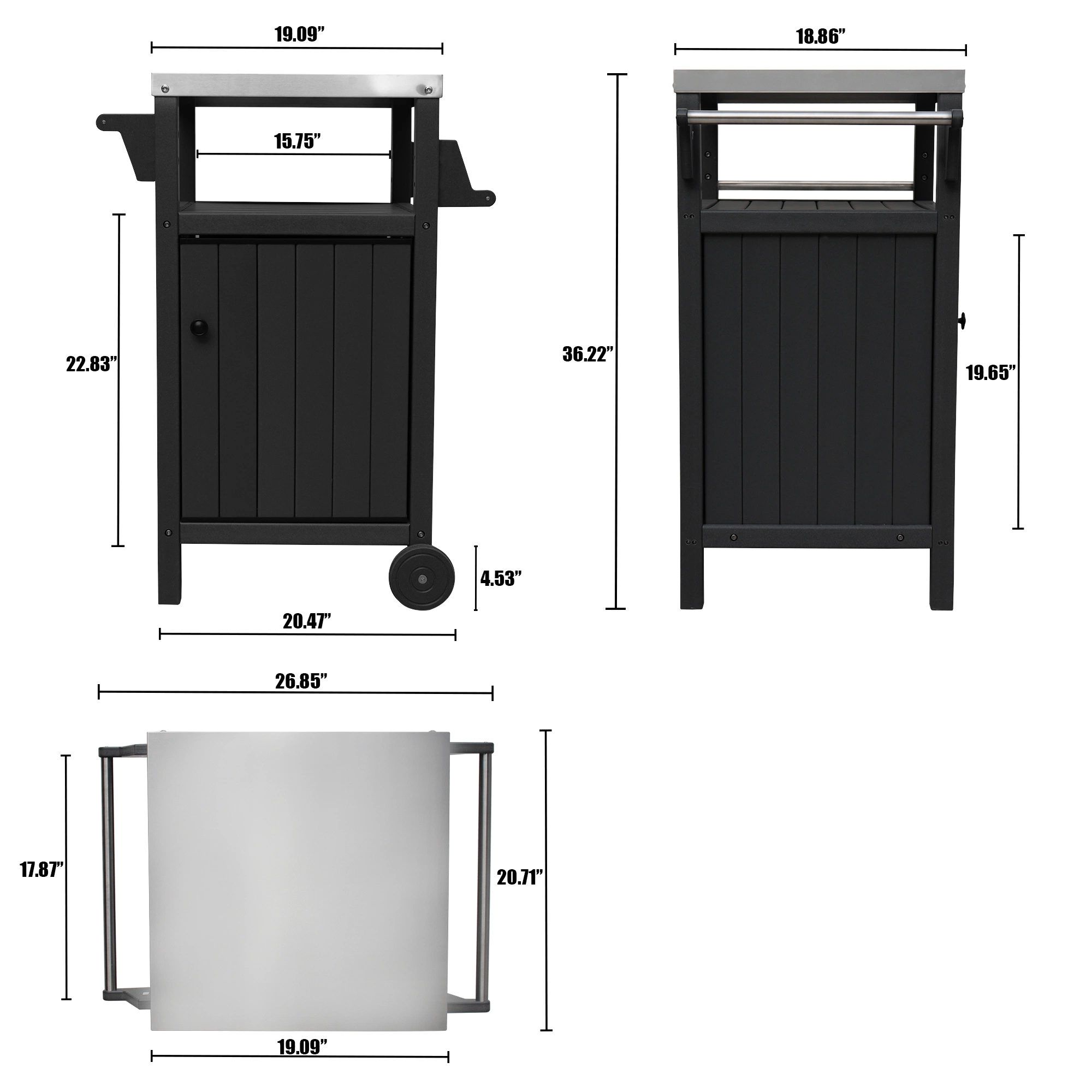 Outdoor Kitchen BBQ Side Table Trolley Prep Table Serving Cart